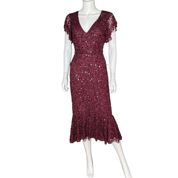 Mac Duggal Sequined V Neck Flutter Cap Sleeve Trumpet Dress A10801 Women’s Sz 2 - Picture 2 of 9